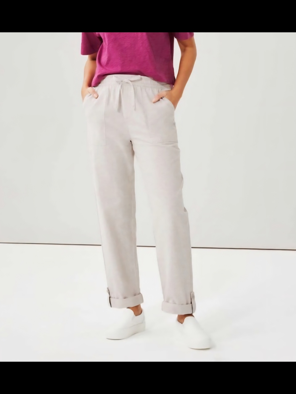 Joe Fresh Beige Elastic Waist Pants Cotton Linen Blend